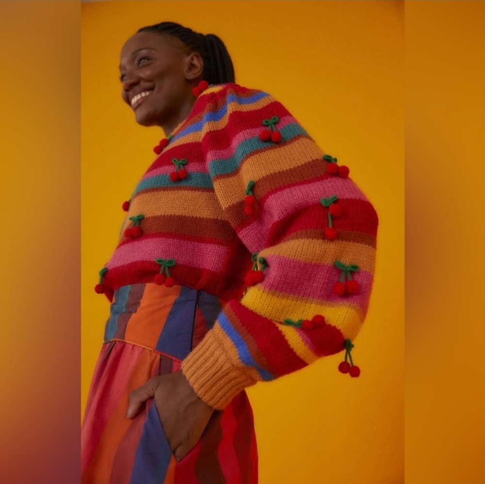 Farm Rio Crochet Cherry Sweater